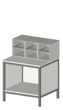 Sortiereinheit Styromega mit 6 Fächer auf Arbeitstisch in Stehhöhe - Variante A1.3